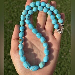 Sleeping Beauty Turquoise Sterling Silver Nuggets Bead Necklace 18 inch Gift